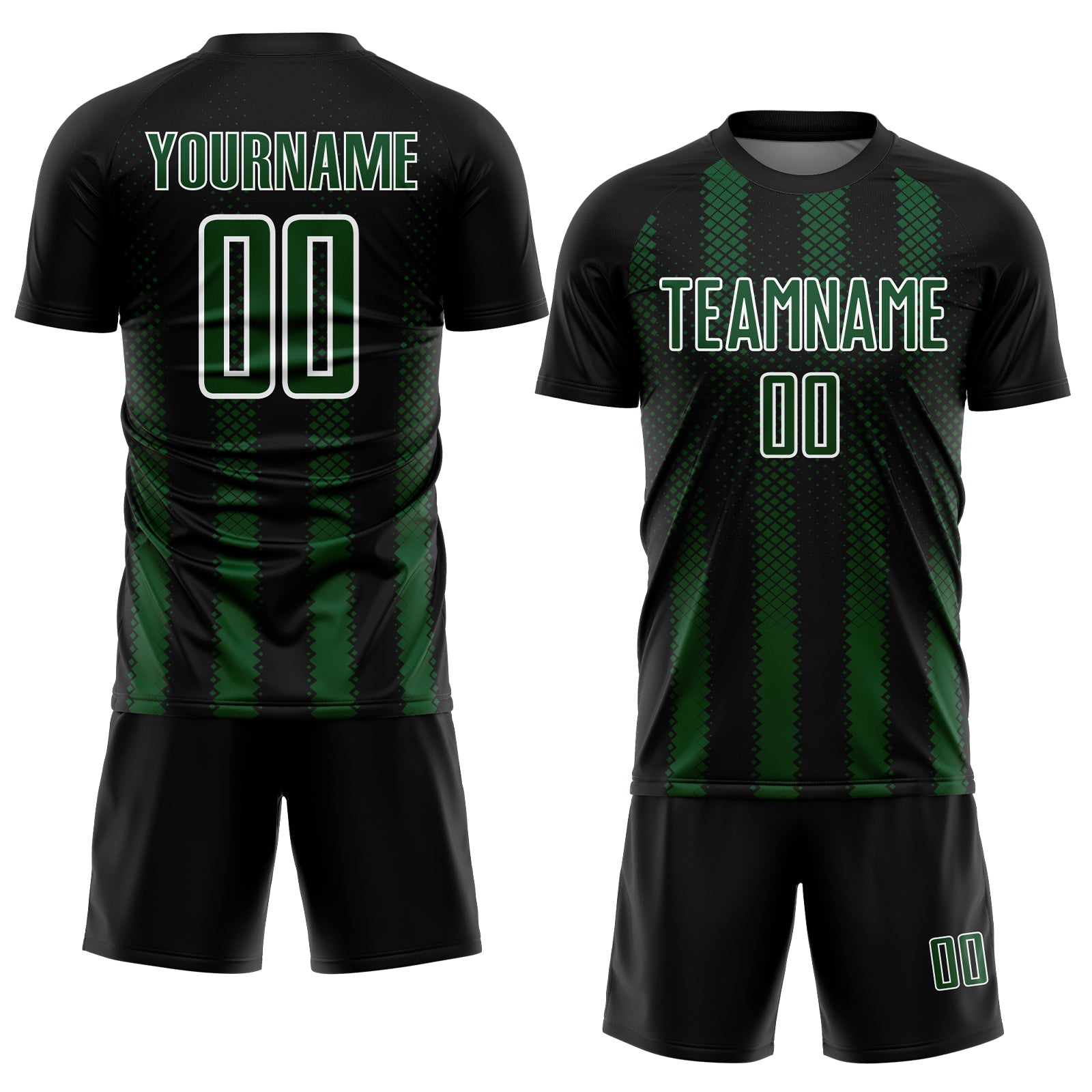Custom Black Green-White Geometric Shape Sublimation Soccer Uniform Jersey