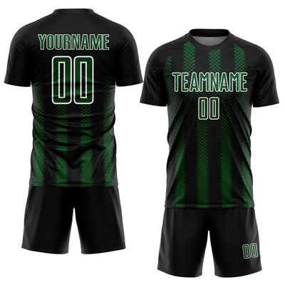 Custom Black Green-White Geometric Shape Sublimation Soccer Uniform Jersey