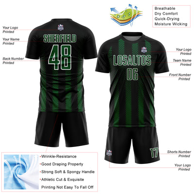 Custom Black Green-White Geometric Shape Sublimation Soccer Uniform Jersey