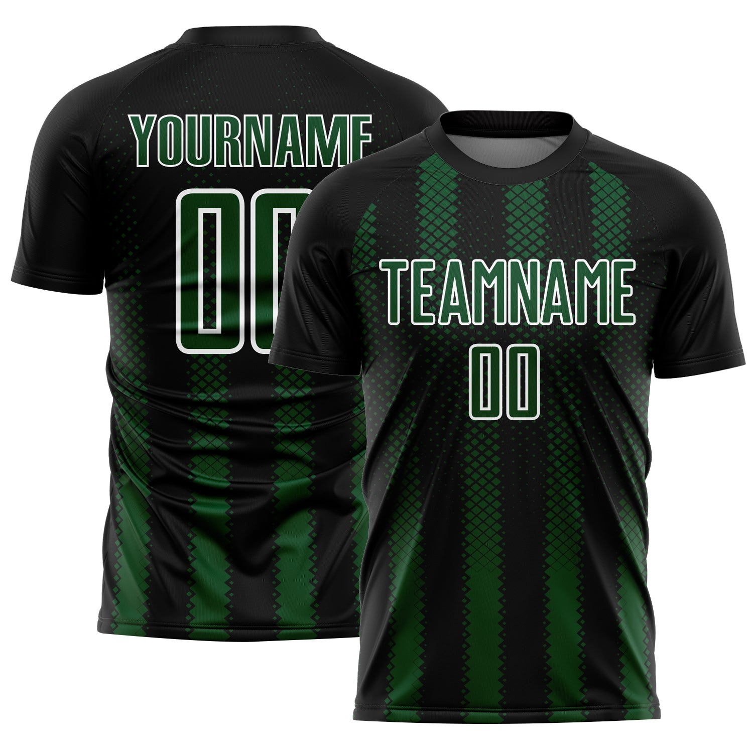 Custom Black Green-White Geometric Shape Sublimation Soccer Uniform Jersey