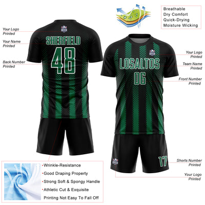 Custom Black Kelly Green-White Geometric Shape Sublimation Soccer Uniform Jersey