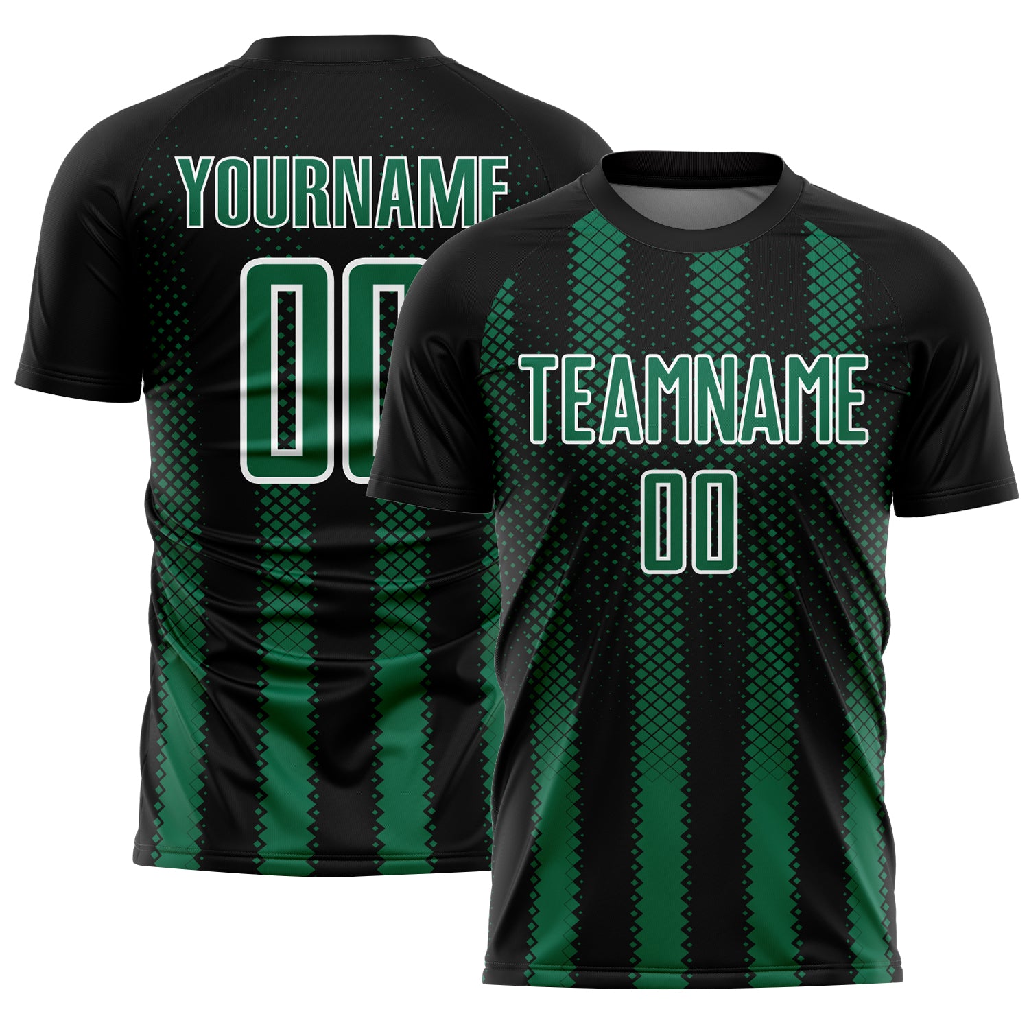 Custom Black Kelly Green-White Geometric Shape Sublimation Soccer Uniform Jersey
