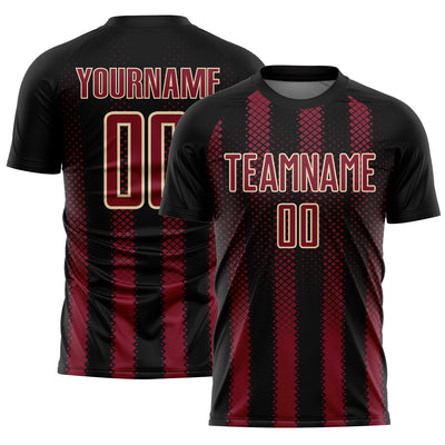 Custom Black Crimson-Cream Geometric Shape Sublimation Soccer Uniform Jersey