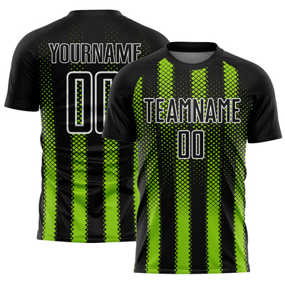 Custom Black Neon Green-White Geometric Shape Sublimation Soccer Uniform Jersey