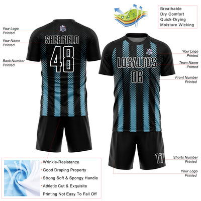 Custom Black Shadow Blue-White Geometric Shape Sublimation Soccer Uniform Jersey