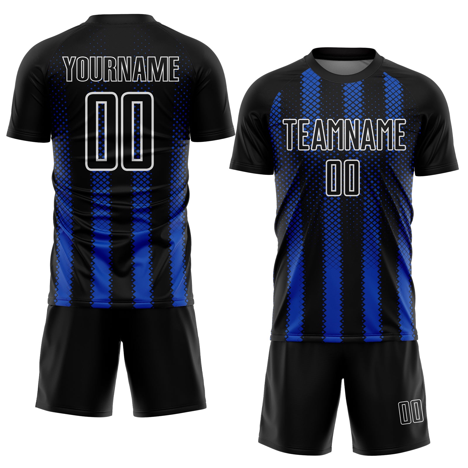 Custom Black Thunder Blue-White Geometric Shape Sublimation Soccer Uniform Jersey