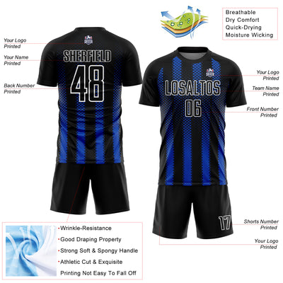 Custom Black Thunder Blue-White Geometric Shape Sublimation Soccer Uniform Jersey
