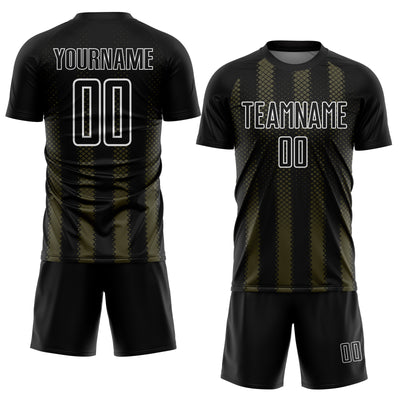 Custom Black Olive-White Geometric Shape Sublimation Soccer Uniform Jersey