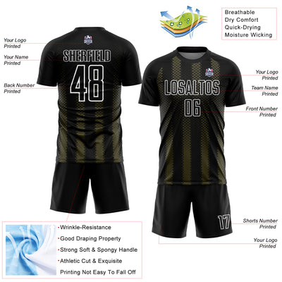 Custom Black Olive-White Geometric Shape Sublimation Soccer Uniform Jersey