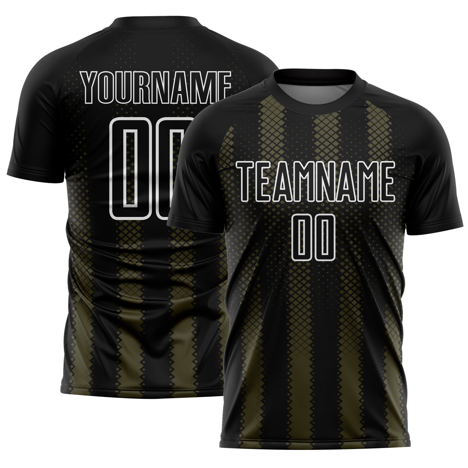 Custom Black Olive-White Geometric Shape Sublimation Soccer Uniform Jersey
