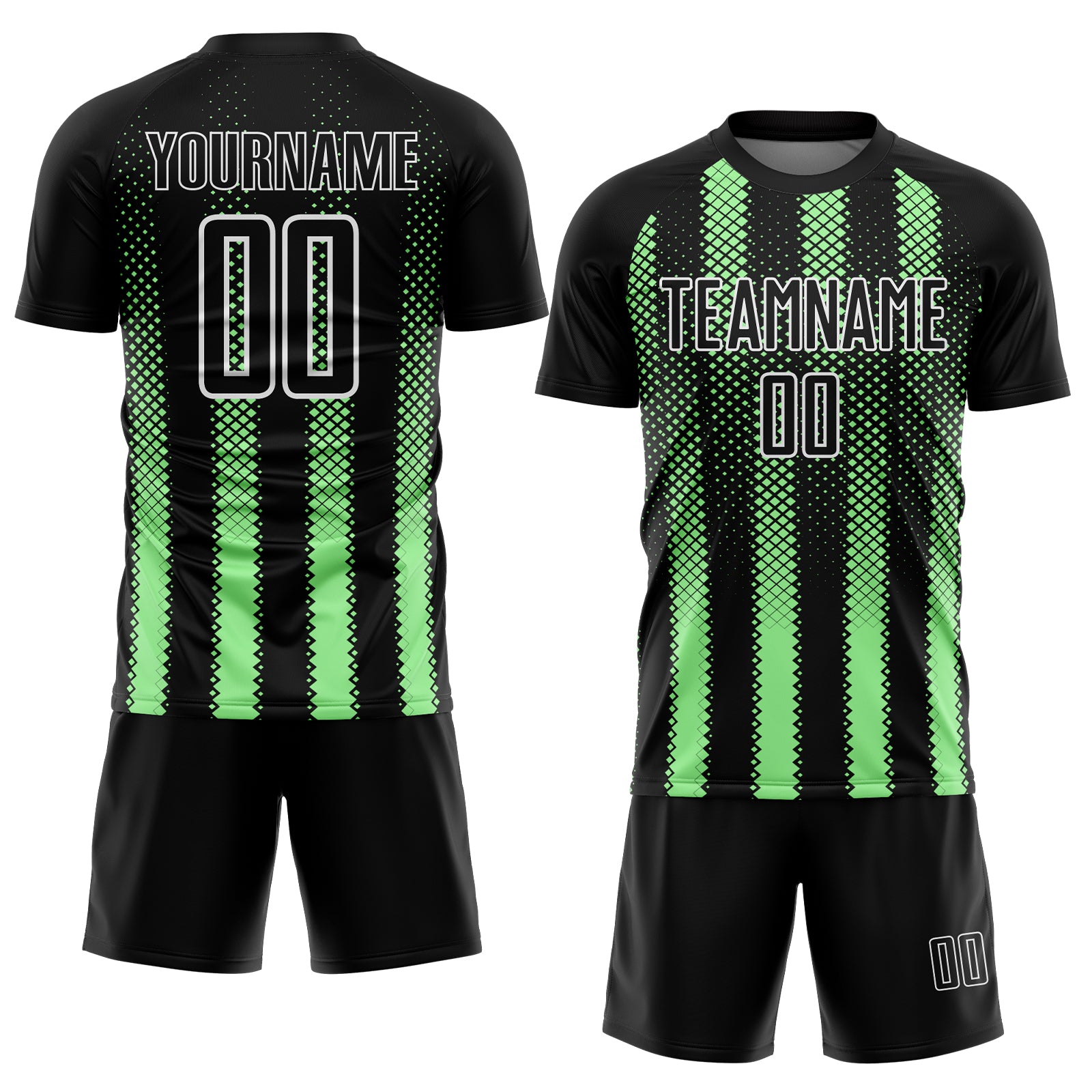 Custom Black Pea Green-White Geometric Shape Sublimation Soccer Uniform Jersey