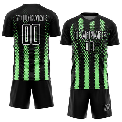 Custom Black Pea Green-White Geometric Shape Sublimation Soccer Uniform Jersey