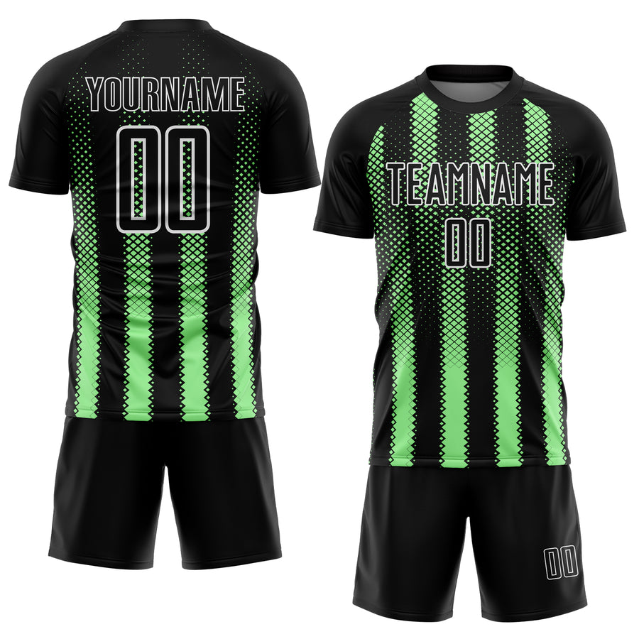 Custom Black Pea Green-White Geometric Shape Sublimation Soccer Uniform Jersey