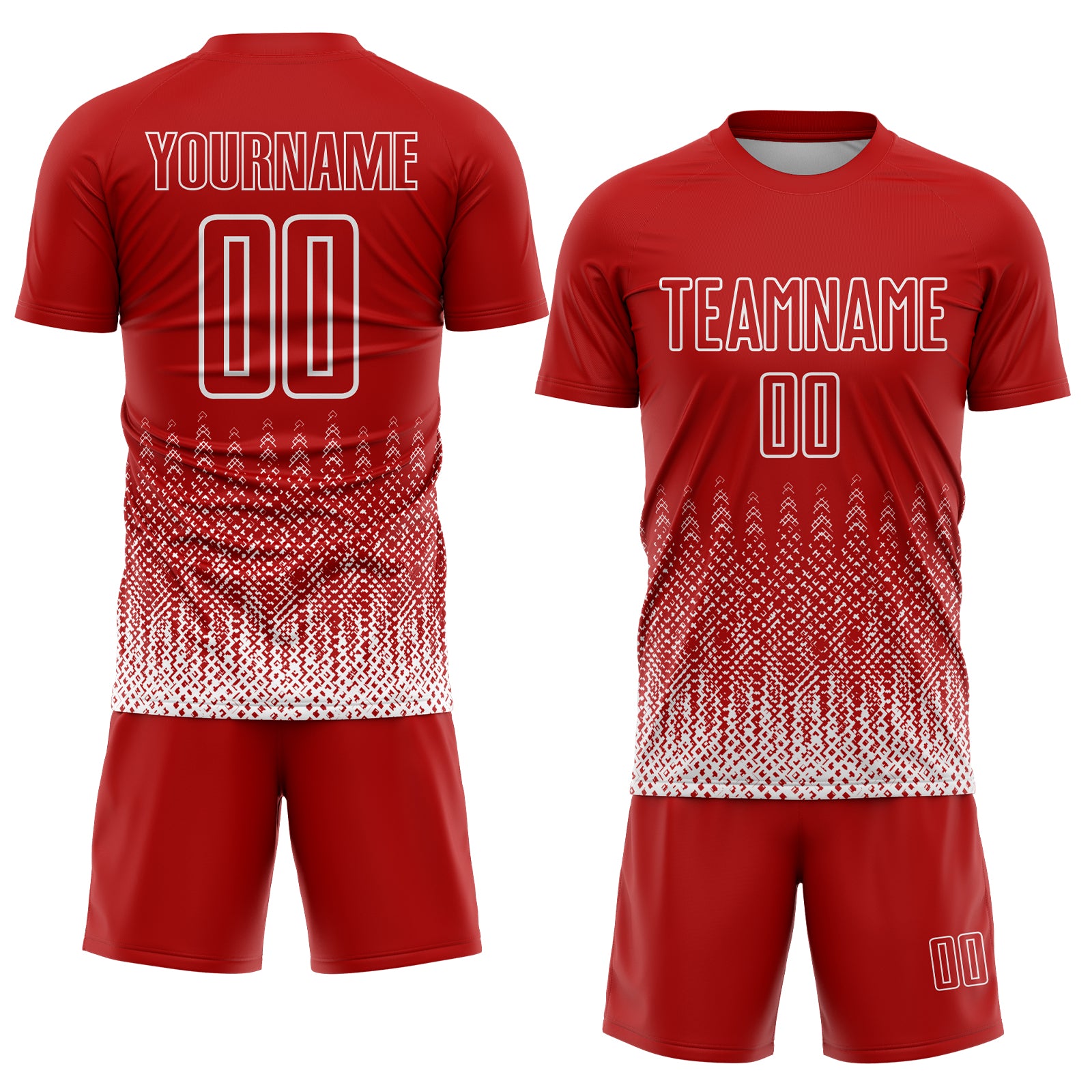 Custom Red White Geometric Shape Sublimation Soccer Uniform Jersey