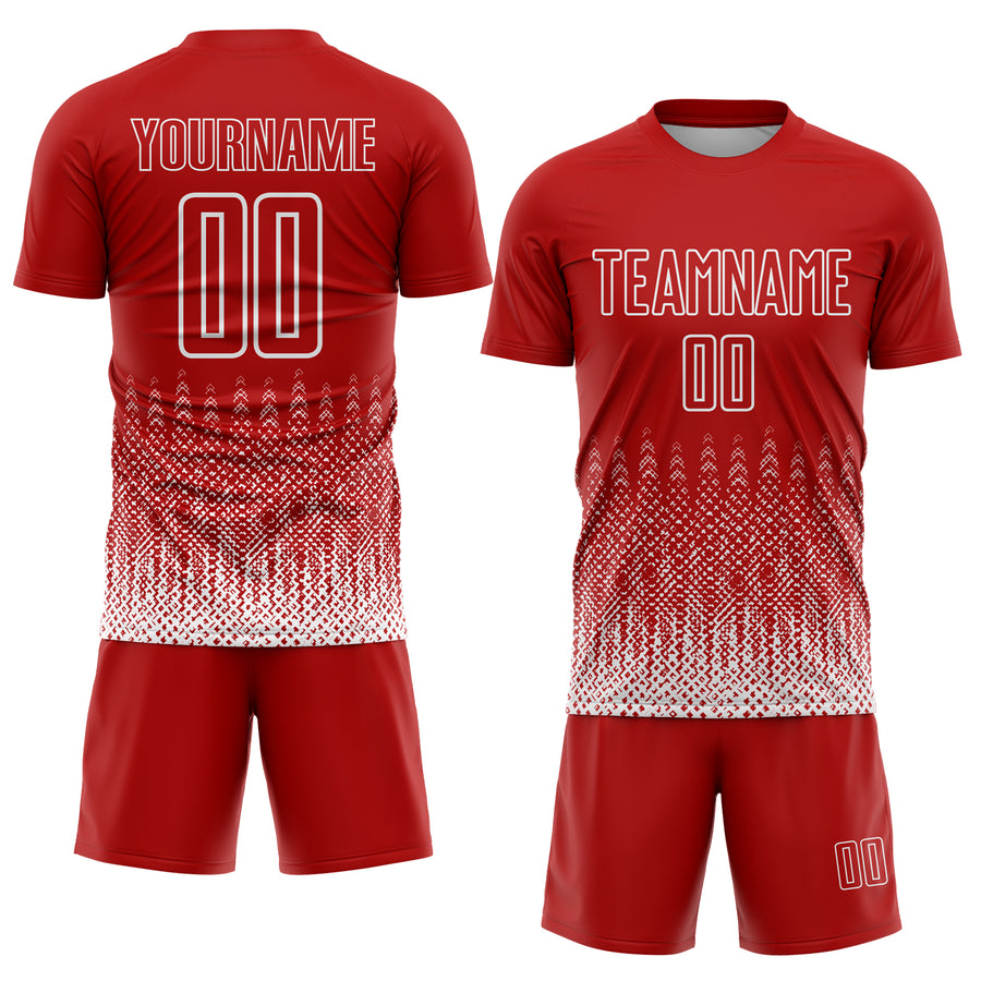 Custom Red White Geometric Shape Sublimation Soccer Uniform Jersey