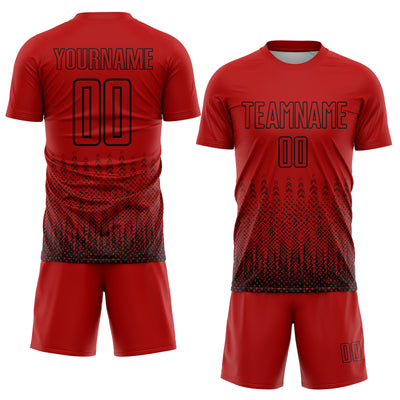 Custom Red Black Geometric Shape Sublimation Soccer Uniform Jersey