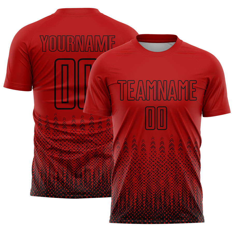 Custom Red Black Geometric Shape Sublimation Soccer Uniform Jersey