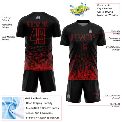 Custom Black Red Geometric Shape Sublimation Soccer Uniform Jersey