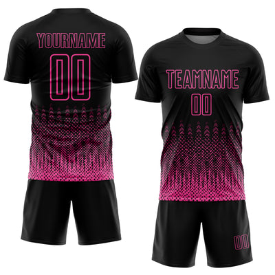 Custom Black Pink Geometric Shape Sublimation Soccer Uniform Jersey
