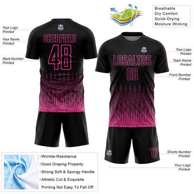 Custom Black Pink Geometric Shape Sublimation Soccer Uniform Jersey