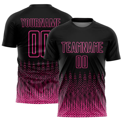 Custom Black Pink Geometric Shape Sublimation Soccer Uniform Jersey