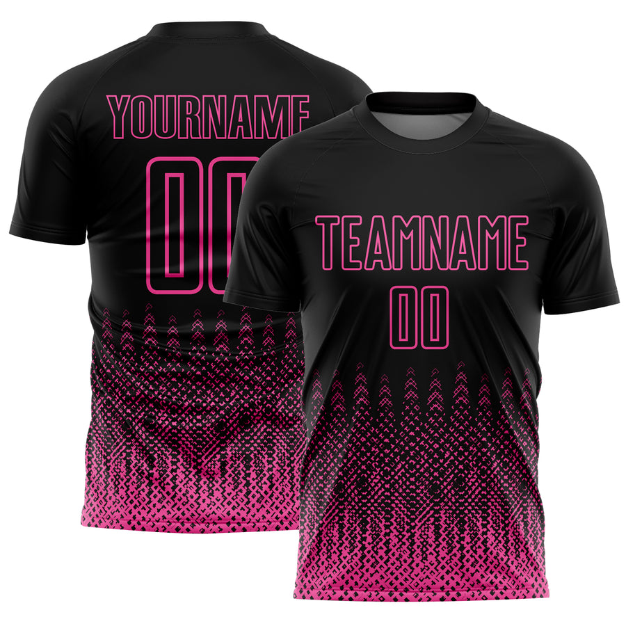 Custom Black Pink Geometric Shape Sublimation Soccer Uniform Jersey