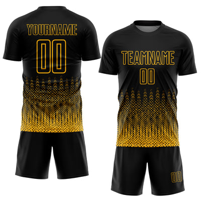 Custom Black Gold Geometric Shape Sublimation Soccer Uniform Jersey