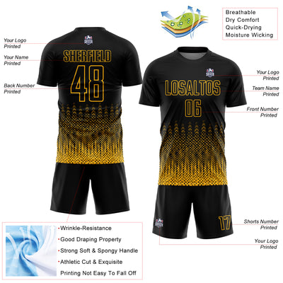 Custom Black Gold Geometric Shape Sublimation Soccer Uniform Jersey