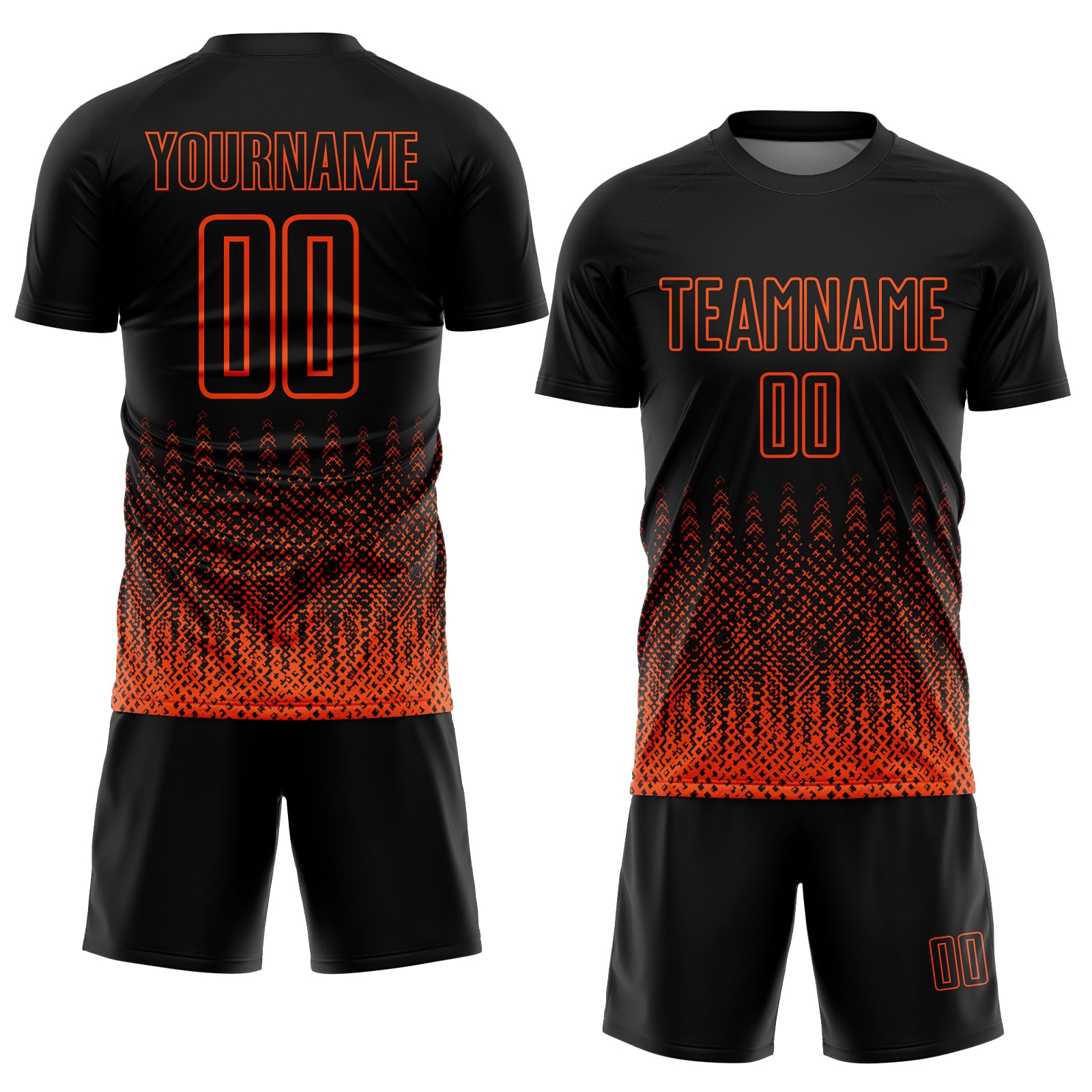 Custom Black Orange Geometric Shape Sublimation Soccer Uniform Jersey