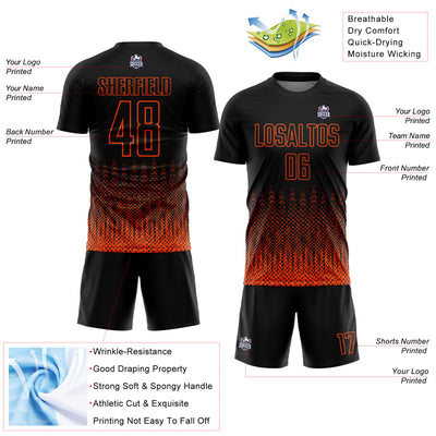 Custom Black Orange Geometric Shape Sublimation Soccer Uniform Jersey