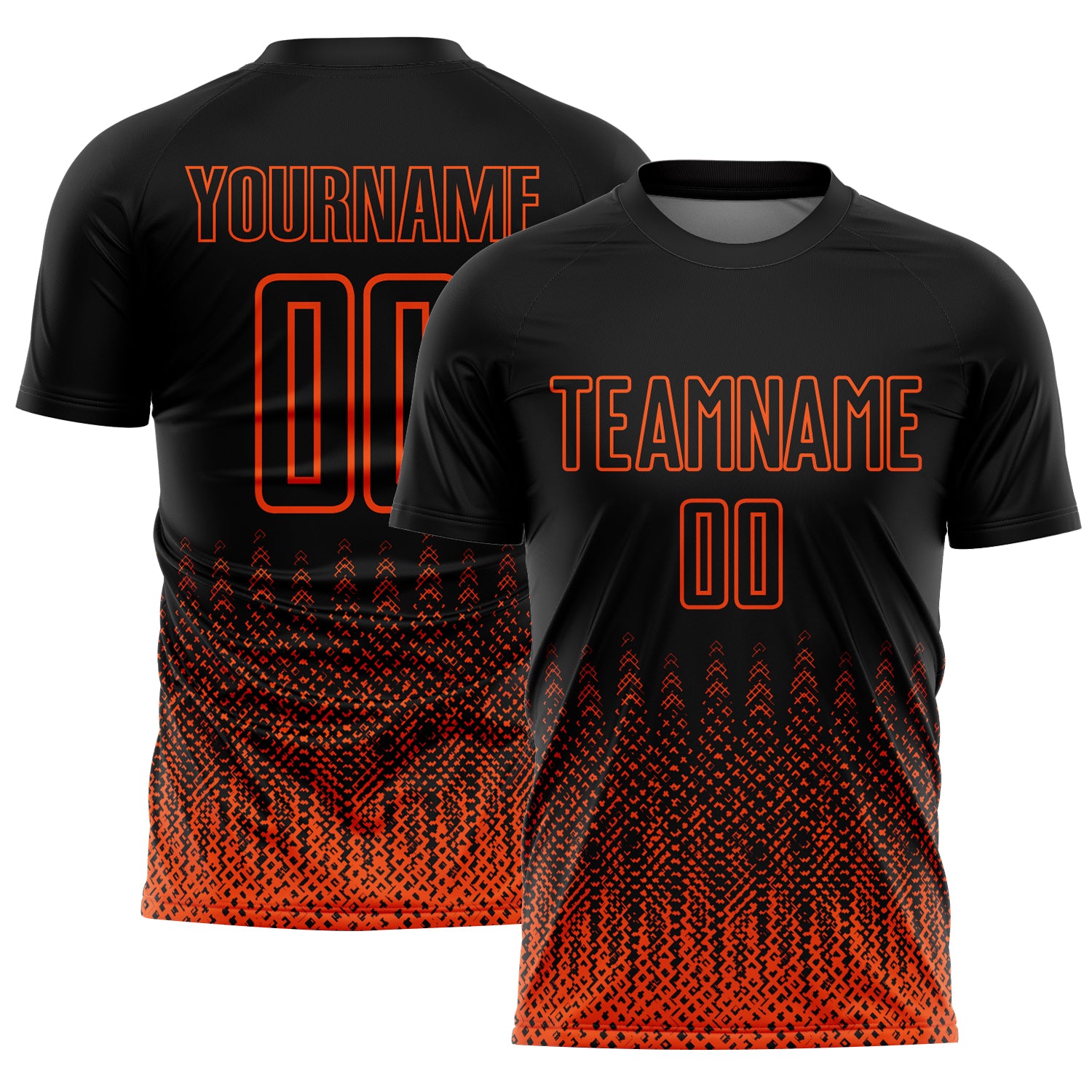 Custom Black Orange Geometric Shape Sublimation Soccer Uniform Jersey