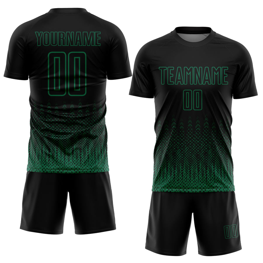 Custom Black Kelly Green Geometric Shape Sublimation Soccer Uniform Jersey