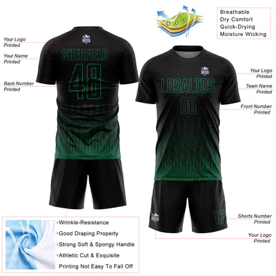 Custom Black Kelly Green Geometric Shape Sublimation Soccer Uniform Jersey