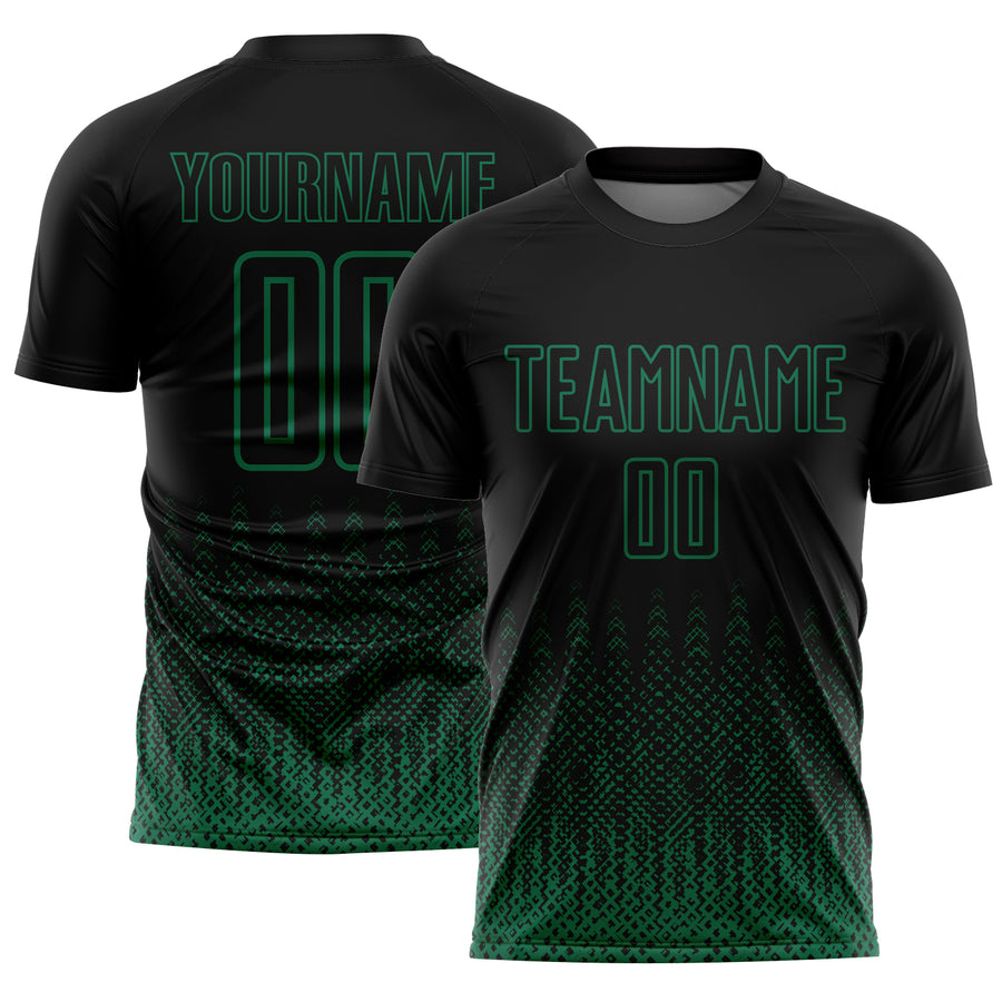 Custom Black Kelly Green Geometric Shape Sublimation Soccer Uniform Jersey
