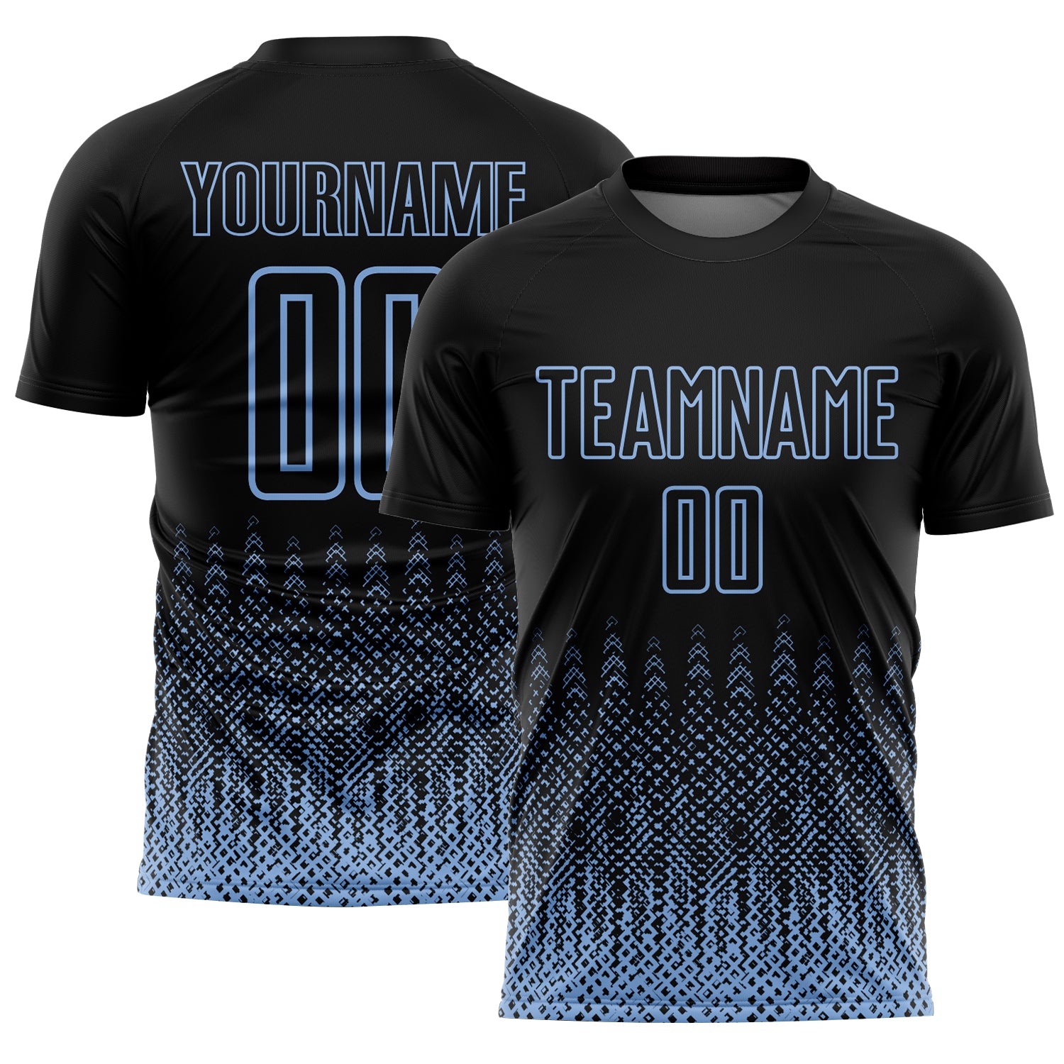 Custom Black Light Blue Geometric Shape Sublimation Soccer Uniform Jersey
