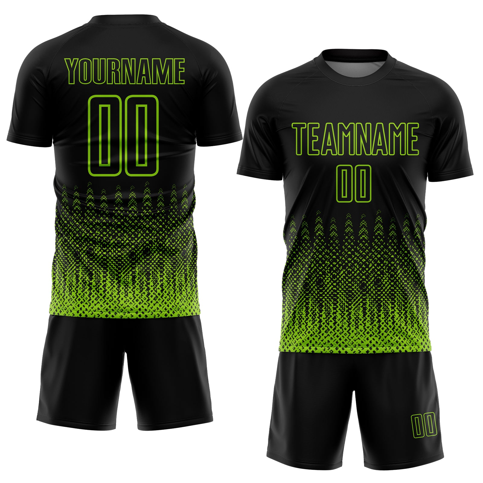 Custom Black Neon Green Geometric Shape Sublimation Soccer Uniform Jersey