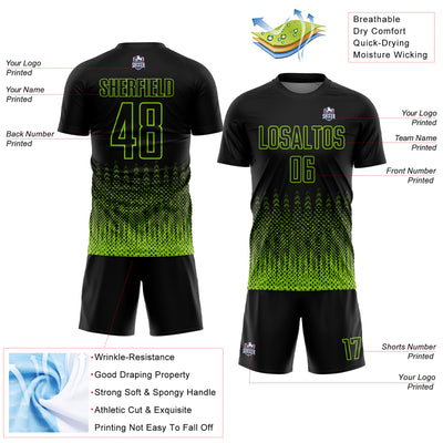 Custom Black Neon Green Geometric Shape Sublimation Soccer Uniform Jersey