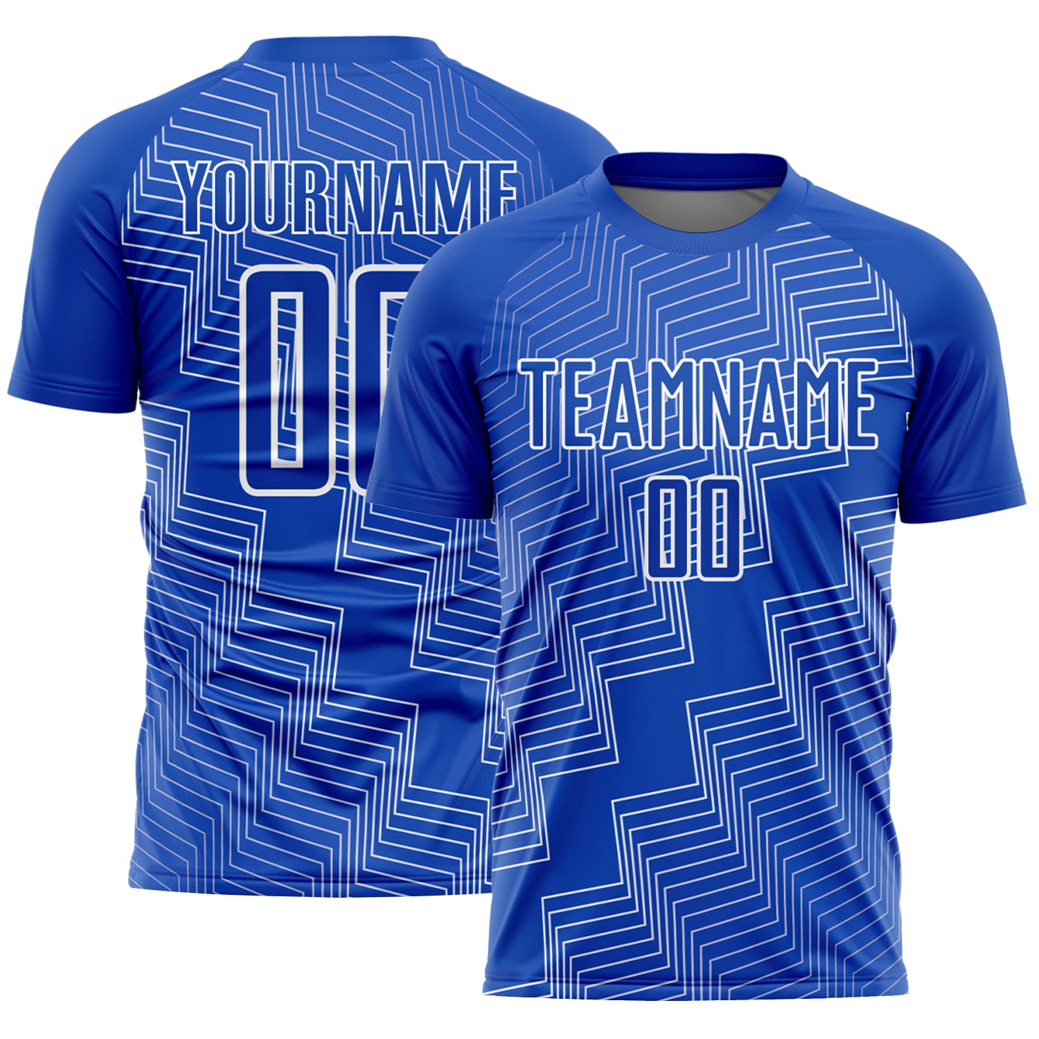 Custom Thunder Blue White Zigzag Shape Sublimation Soccer Uniform Jersey