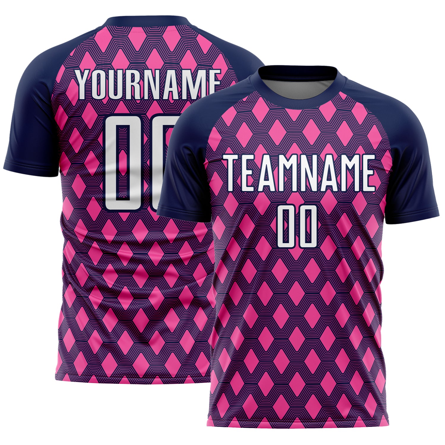 Custom Navy White-Pink Geometric Shape Sublimation Soccer Uniform Jersey