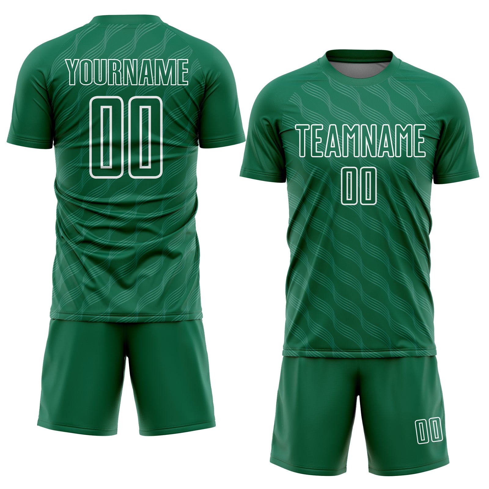 Custom Kelly Green White Waves Shape Sublimation Soccer Uniform Jersey
