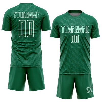 Custom Kelly Green White Waves Shape Sublimation Soccer Uniform Jersey