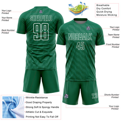 Custom Kelly Green White Waves Shape Sublimation Soccer Uniform Jersey