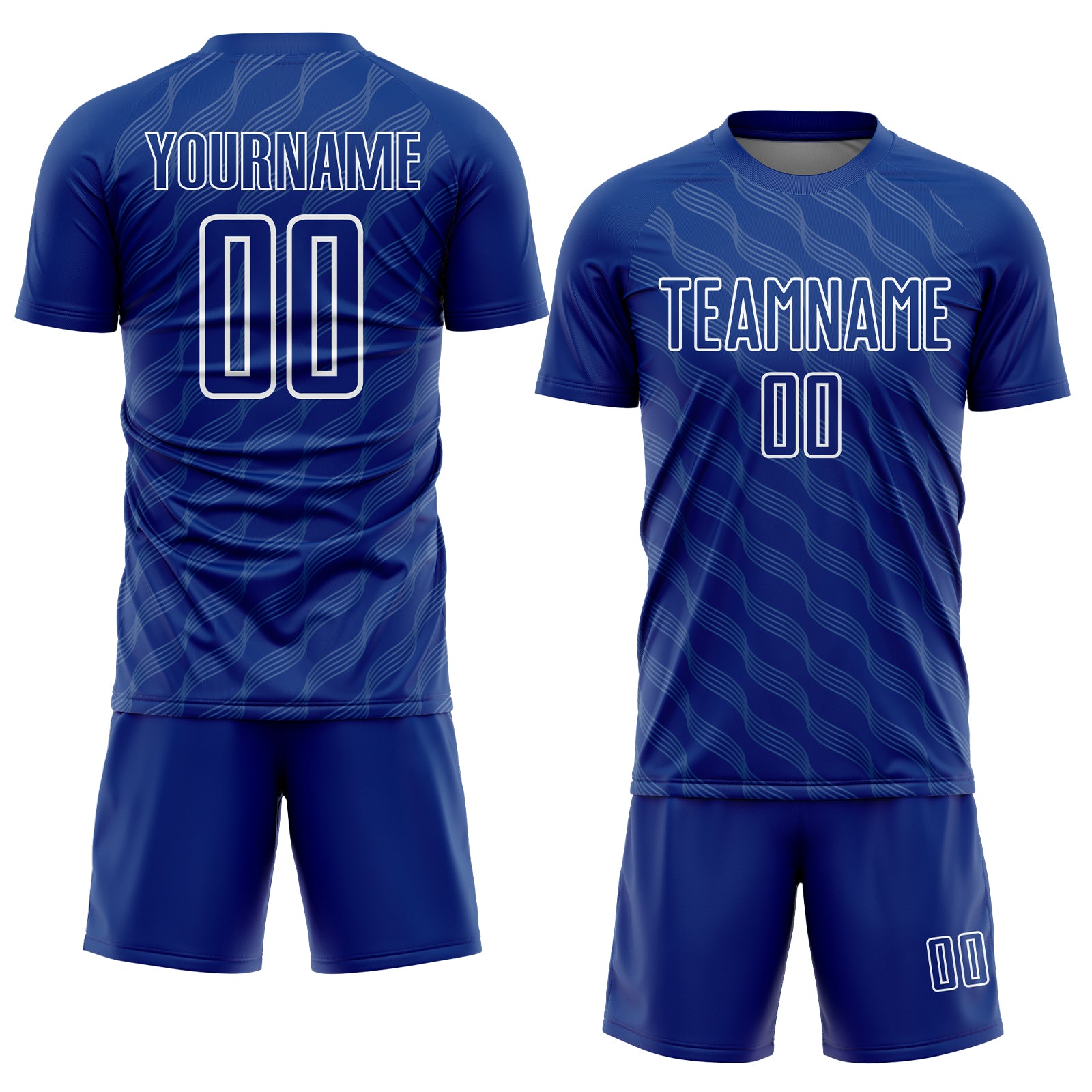 Custom Royal White Waves Shape Sublimation Soccer Uniform Jersey