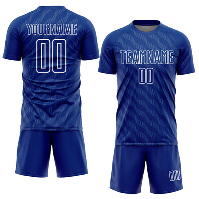 Custom Royal White Waves Shape Sublimation Soccer Uniform Jersey