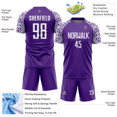 Custom Purple White Geometric Shape Sublimation Soccer Uniform Jersey