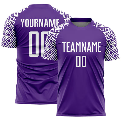 Custom Purple White Geometric Shape Sublimation Soccer Uniform Jersey