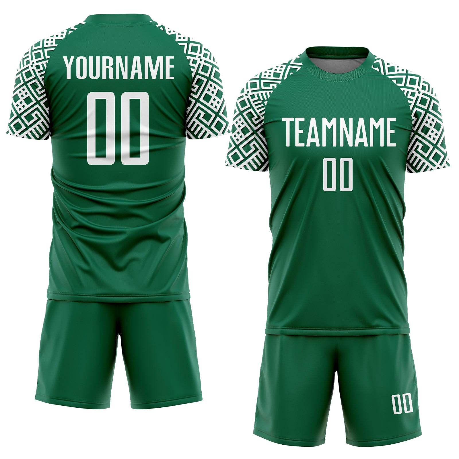 Custom Kelly Green White Geometric Shape Sublimation Soccer Uniform Jersey