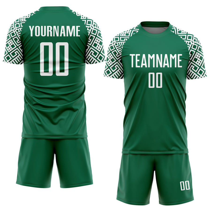 Custom Kelly Green White Geometric Shape Sublimation Soccer Uniform Jersey