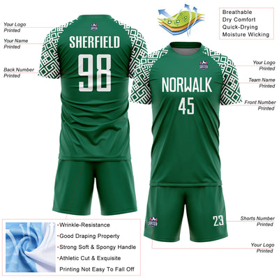 Custom Kelly Green White Geometric Shape Sublimation Soccer Uniform Jersey