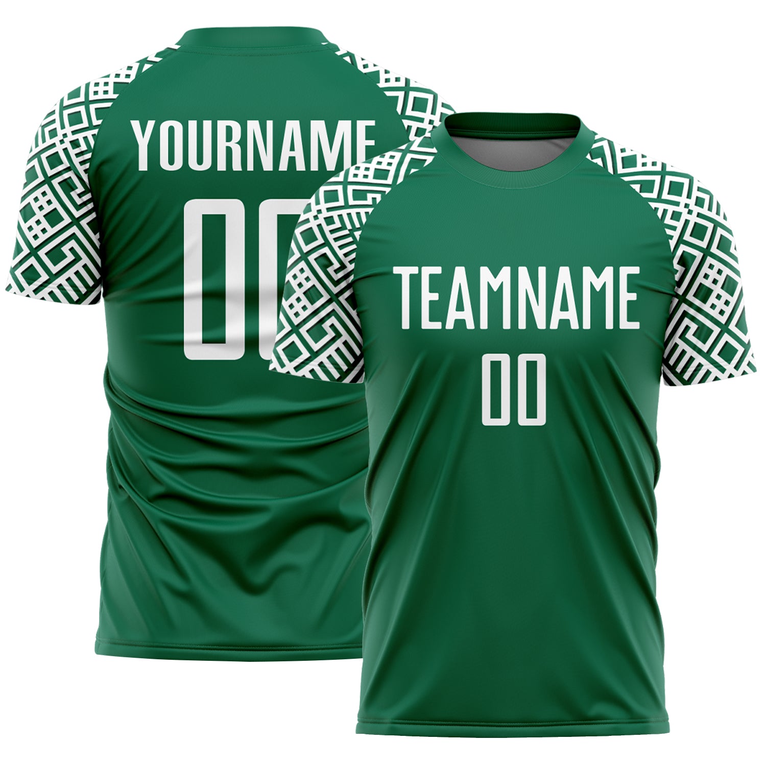 Custom Kelly Green White Geometric Shape Sublimation Soccer Uniform Jersey